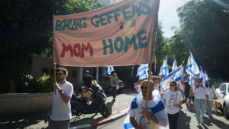 Family and friends of Yarden Roman-Gat, who was abducted by Hamas militants on October 7, march in her honour