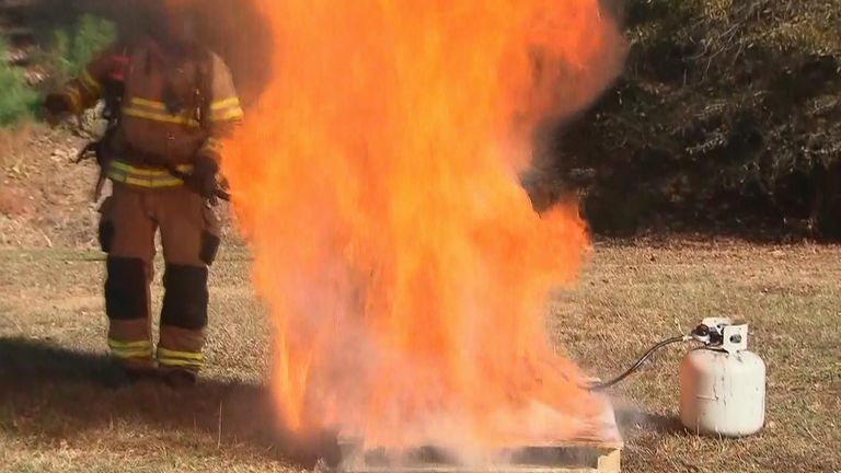The fire department in Garner, North Carolina, demonstrates the dangers of turkey frying