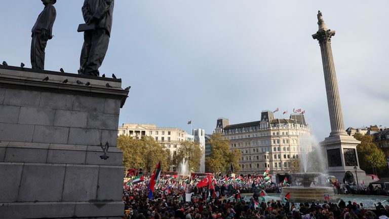 Demonstrators gather in Trafalgar Square