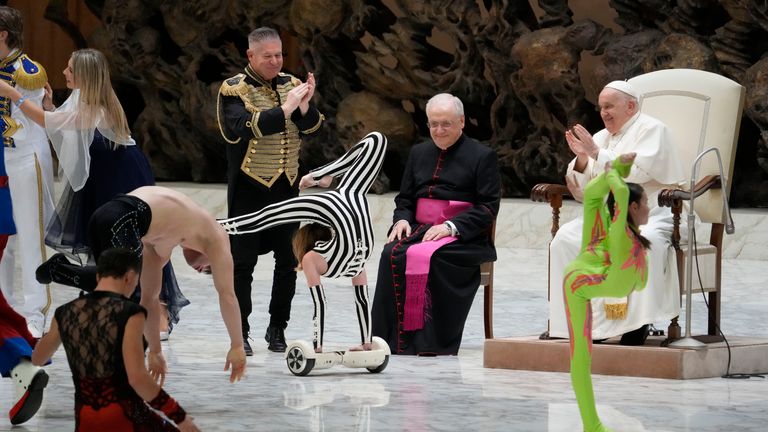 A performance in front of Pope Francis during the weekly general audience at the Vatican. Pic :AP
