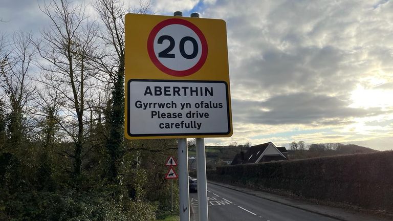 20mph sign at Aberthin, where a stretch of road has eight different speed limits within a two-mile distance. (Pic: Tomos Evans)