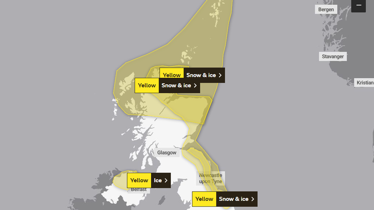Pic: Met Office weather warnings map for Wednesday 29 November 2023
