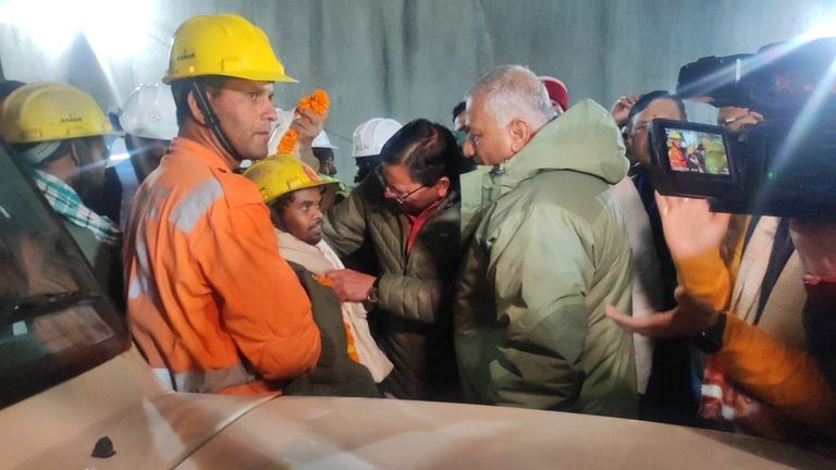 One of the trapped workers is checked out after he was rescued from the collapsed tunnel site in Uttarkashi in the northern state of Uttarakhand, India, November 28, 2023. Uttarkashi District Information Officer/Handout via REUTERS THIS IMAGE HAS BEEN SUPPLIED BY A THIRD PARTY. EDITORIAL USE ONLY. NO RESALES. NO ARCHIVES.
