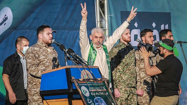 At a rally of Hamas's military wing in Gaza. Pic: AP