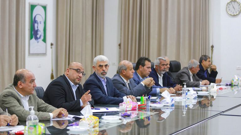 At a meeting with leaders of other Palestinian factions in Gaza City in April 2022. Pic: AP