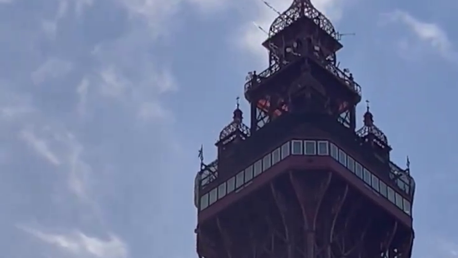 Blackpool Tower 'fire': Police helicopter using thermal imaging discovers 'blaze' is actually just orange netting blowing in wind