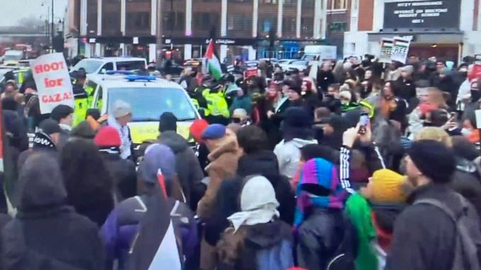 Pro-Palestinian protesters block police cars as two arrested at rally in Brixton | UK News