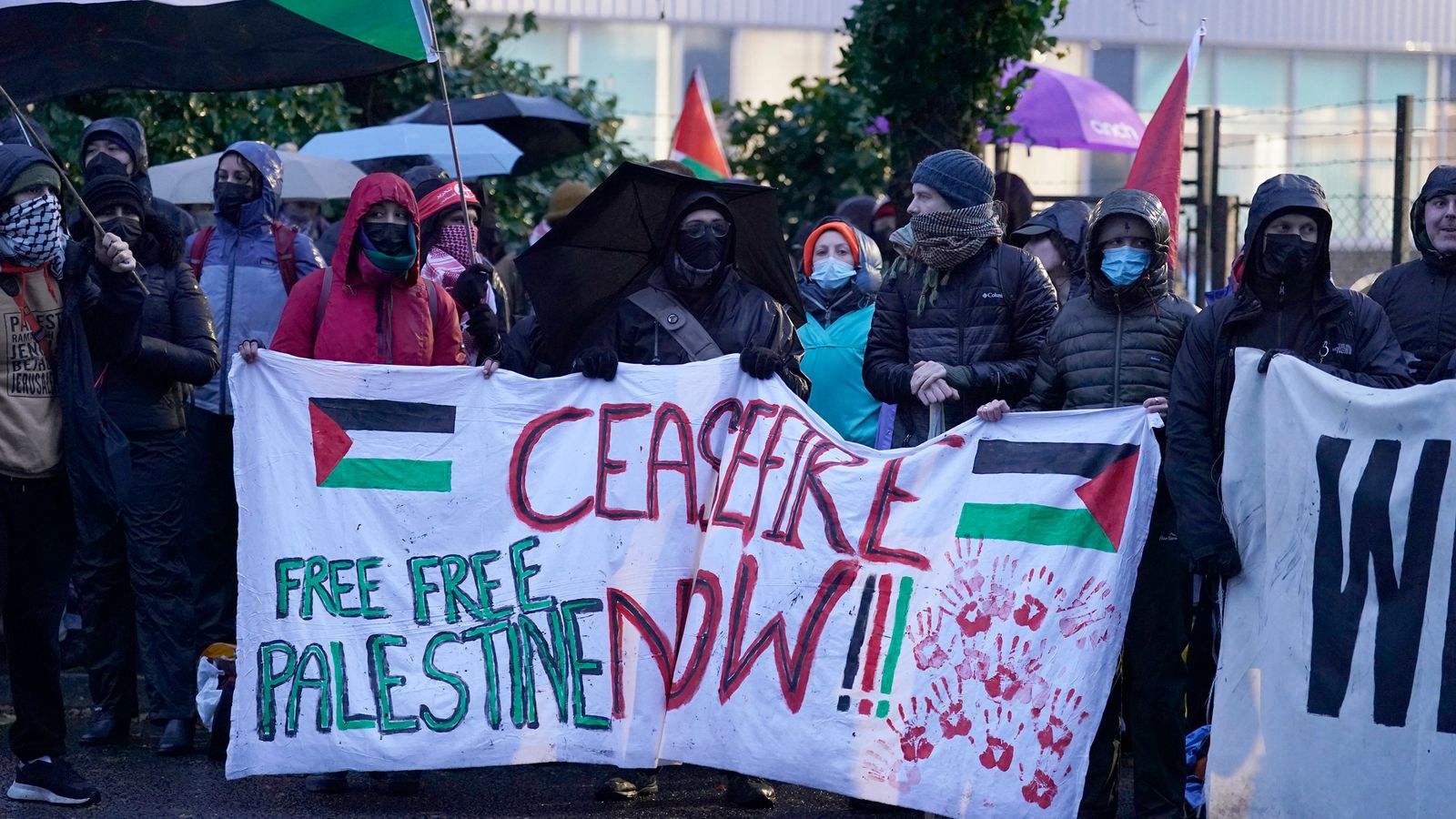 Hundreds protest outside defence factories against arms being sent to Israel 