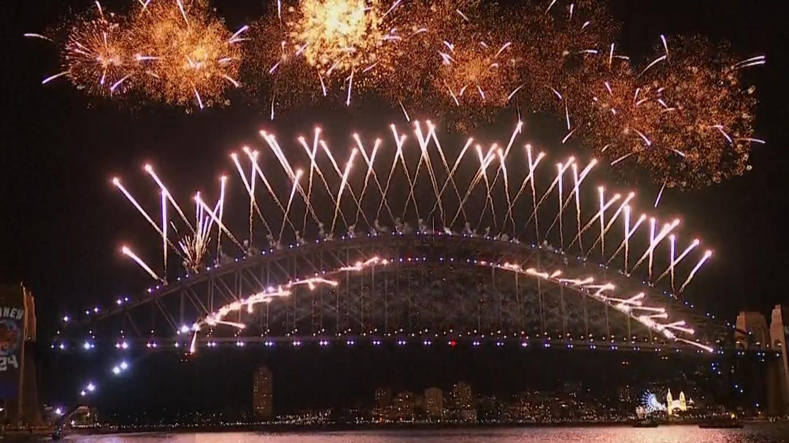 Australia 2024 with fireworks over Sydney Harbour Bridge