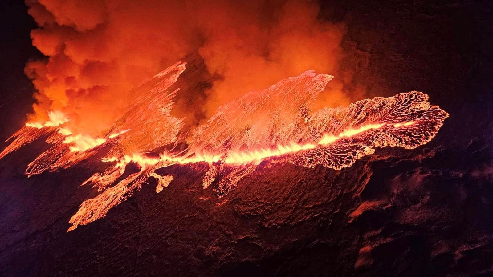 Iceland volcano Drone footage shows lava spewing from fissure near