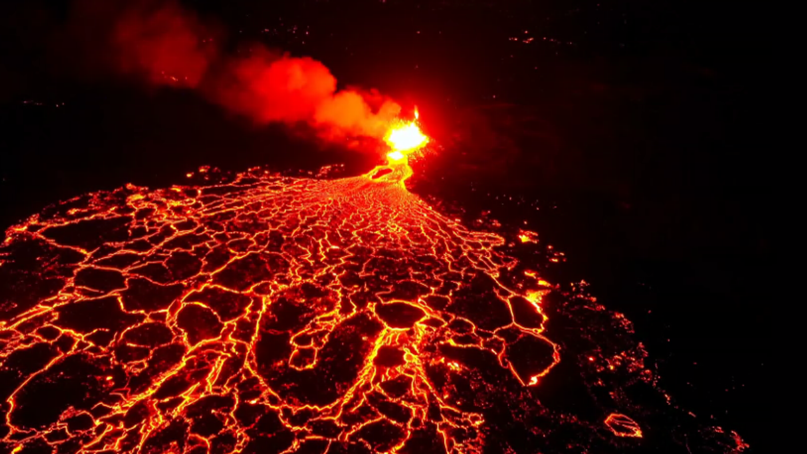 Iceland volcano: Astonishing footage of spewing lava captured by a drone