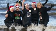 Swimmers take part in the Ayrshire Cancer Support Boxing Day Dip at Ayr Beach 
