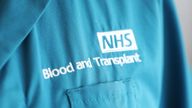 A donor carer&#39;s branded uniform at the Twickenham Donor Centre, south-west London.