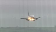 A plane struggles to land at Bristol Airport amid winds caused by Storm Gerrit