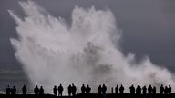 Large waves crash in to Duncan&#39;s Landing north of Carmet, Ca., Thursday, Dec. 28, 2023 due to a Pacific storm pummeling Northern California. (Kent Porter/The Press Democrat via AP)