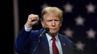 Former President Donald Trump speaks during a rally on Sunday