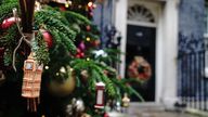 Decorations on the Christmas tree outside 10 Downing Street