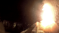 HMS Diamond firing it&#39;s Sea Viper missile to engage and shot down an arial drone over the Red Sea today. Pic: Ministry of Defence