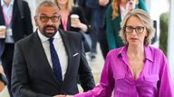 James Cleverly walks with his wife Susannah Cleverly, at the Conservative Party&#39;s annual conference in Manchester