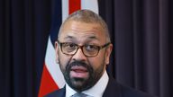 James Spencer Cleverly, Home Secretary of United Kingdom, attends a joint announcement for press after UK - Japan Foreign and Defense Minister meeting at foreign ministry in Tokyo on November 7, 2023.( The Yomiuri Shimbun via AP Images )
