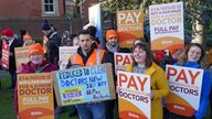 File photo dated 11/04/23 of striking NHS junior doctors on the picket line outside Leicester Royal Infirmary. Strikes by junior doctors in England are going to put the NHS "on the back foot" as it enters its most challenging time of year, the service&#39;s top doctor has said. Professor Sir Stephen Powis said that the walkouts - set to begin at 7am on Wednesday morning - will cause "huge disruption". The industrial action comes as the NHS is already seeing pressure from winter viruses, Sir Stephen 