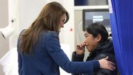 Catherine, Princess of Wales, interacts with a person at Evelina London Children&#39;s Hospital, during her visit to open the new Children&#39;s Day Surgery Unit