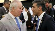 King Charles speaks with Prime Minister Rishi Sunak as they attend the opening ceremony of the World Climate Action Summit at Cop28 in Dubai