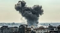 Smoke rises from buildings after Israeli airstrikes in Rafah. (Pic: AP)