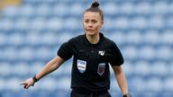 Rebecca Welch pictured refereeing at the Women&#39;s Super League match between Leicester City and Arsenal in 2022 