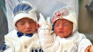 Newborn twins Jami (lefft) and his sister Rubi, who were born each side of midnight at NHS Lothian&#39;s St John&#39;s Hospital 