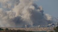 Smoke rises in Gaza following an Israeli strike, after a temporary truce between Israel and the Palestinian Islamist group Hamas expired, as seen from southern Israel