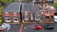 Damage is seen on the roofs of a row of terraced house after Storm Gerrit hit the country in Stalybridge, Britain, December 28, 2023. REUTERS/Phil Noble