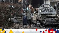 Local residents leave their apartment building damaged during a Russian missile strike, amid Russia&#39;s attack on Ukraine, in Kyiv, Ukraine December 13, 2023. REUTERS/Gleb Garanich