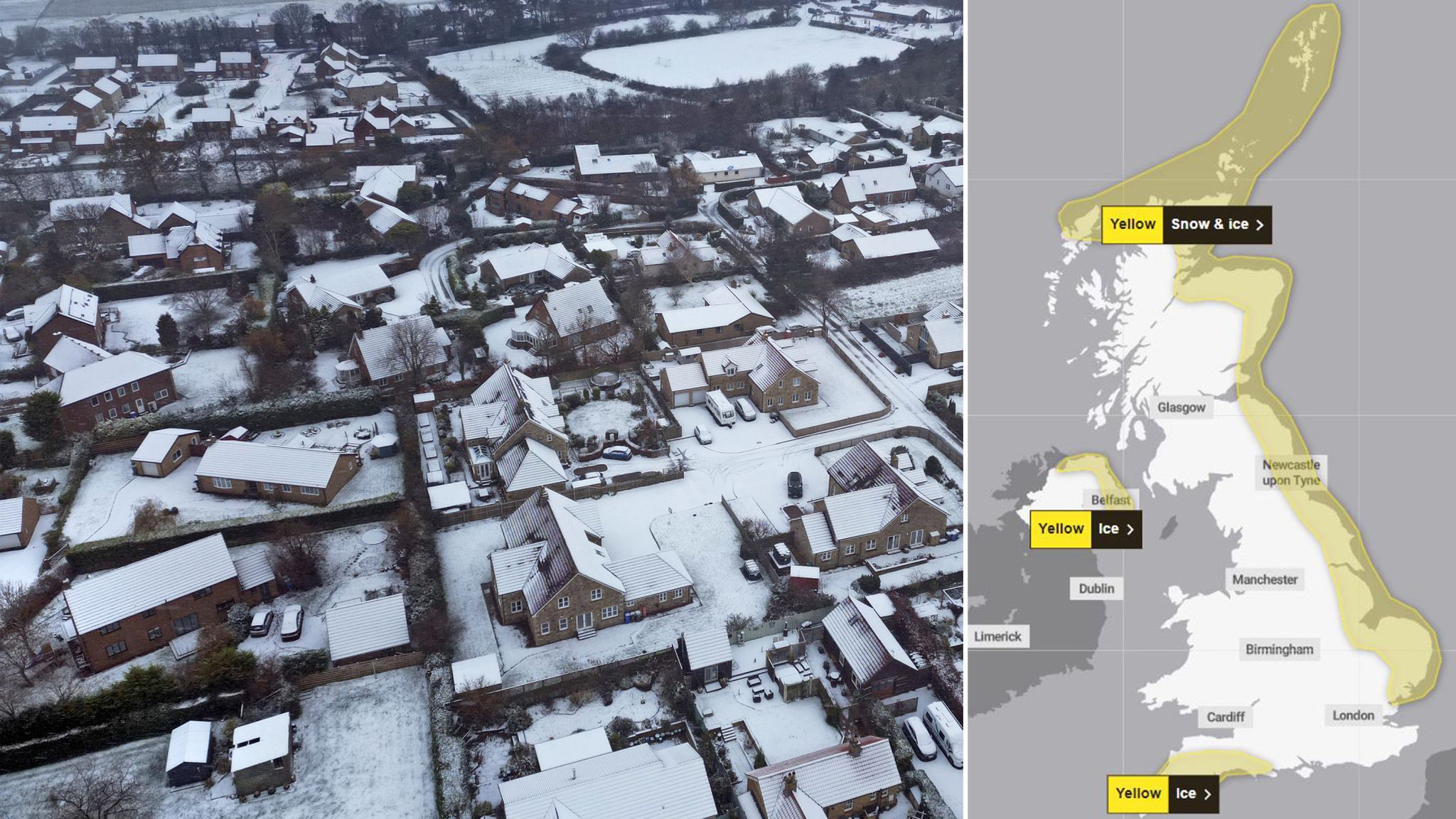 UK weather: 5cm of snow and -10C possible today, with three Met Office warnings in force