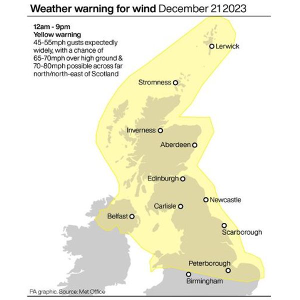 Weather warning for wind December 21 2023