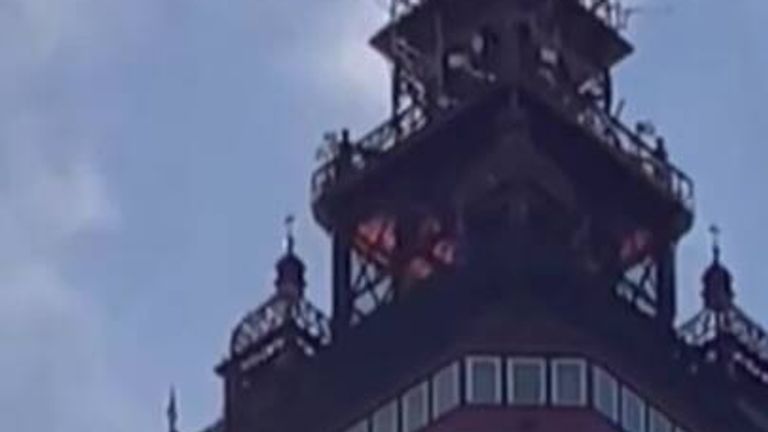 Blackpool tower on fire