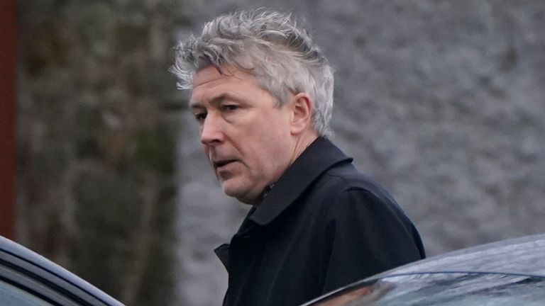 Aiden Gillen arrives for the funeral of Shane MacGowan at Saint Mary&#39;s of the Rosary Church, Nenagh, Co. Tipperary. MacGowan, who found fame as the lead singer of London-Irish punk/folk band The Pogues, died at the age of 65 last week. Picture date: Friday December 8, 2023.