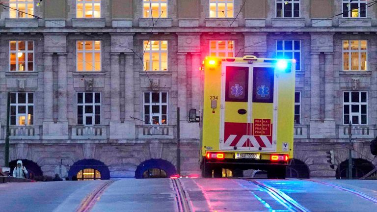 An ambulance drives towards the building of Philosophical Faculty of Charles University in downtown Prague, Czech Republic
Pic:AP