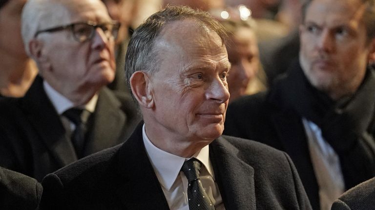 Andrew Marr (centre) attending the memorial service of Alistair Darling at Edinburgh&#39;s St Mary&#39;s Episcopal Cathedral. The former chancellor of the exchequer died on November 30, aged 70, following a stay in hospital where he was being treated for cancer. Picture date: Tuesday December 19, 2023.