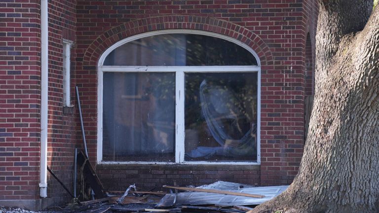 Damage resulting from a fire at a home Beyonce used to live in as a child is seen, Monday, Dec. 25, 2023, in Houston. Pic: Elizabeth Conley/Houston Chronicle via AP