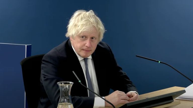 Boris Johnson during questioning on the devolved goverment during the Covid-19 inquiry