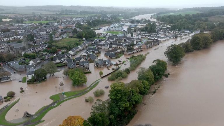 Drone image of Brechin which was flooded after Storm Babet hit in October 2023