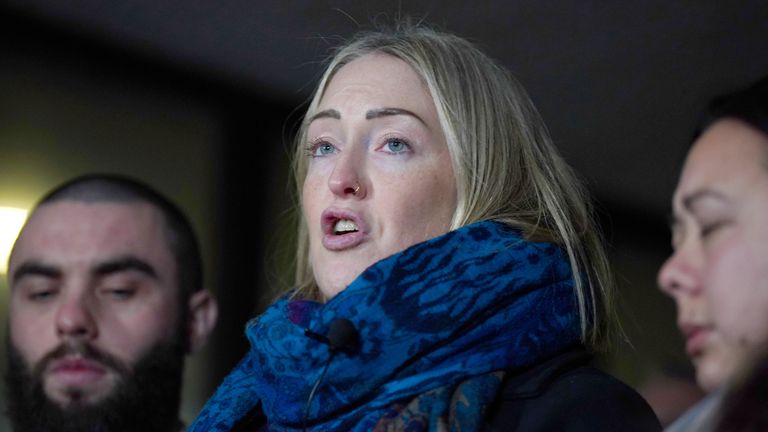 Esther Ghey speaking outside Manchester Crown Court. Pic: PA