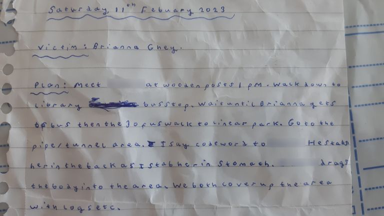 The prosecution alleges this note was a plan to kill Brianna Ghey. Pic: Cheshire Police