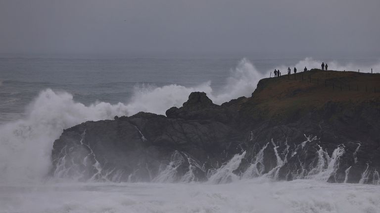 Large waves crash in to Duncan's Landing north of Carmet, Ca., Thursday, Dec. 28, 2023 due to a Pacific storm pummeling Northern California. (Kent Porter/The Press Democrat via AP)