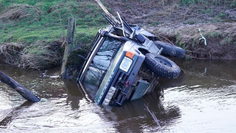 The recovered vehicle in the River Esk near Glaisdale, North Yorkshire