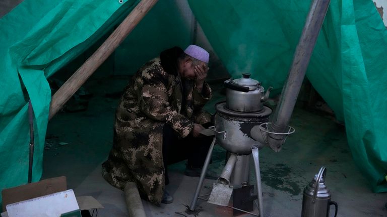 People have been sheltering in relief tents as temperatures hit -15C degrees. Pic: AP
