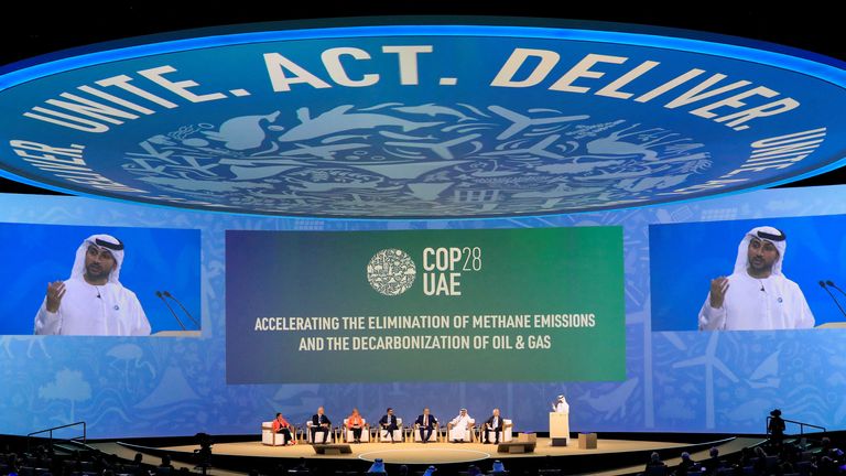 FILE PHOTO: Head of Strategy, Energy Transition of the Office of the UAE Special Envoy for Climate Change, Abdulla Malek addresses the panellists at the opening ceremony for Energy Day during the United Nations Climate Change Conference COP28 in Dubai, United Arab Emirates December 5, 2023. REUTERS/Thomas Mukoya/File Photo