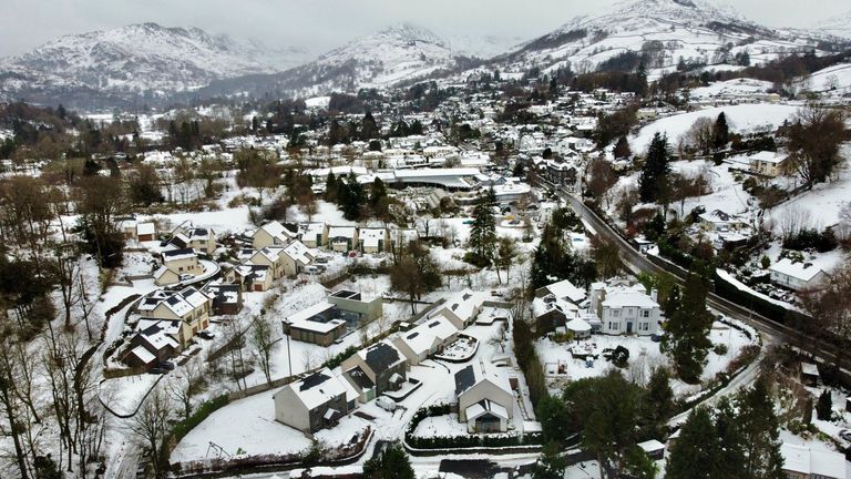 Snow in Ambleside in Cumbria. More than 830 properties in Cumbria, primarily in South Lakeland, were still without power following heavy snow in the county over the weekend, according to Electricity North West. Picture date: Monday December 4, 2023.

