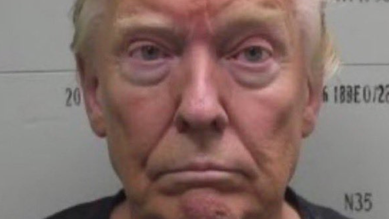 An AI-generated image of Donald Trump's mugshot. Pic: Full Fact